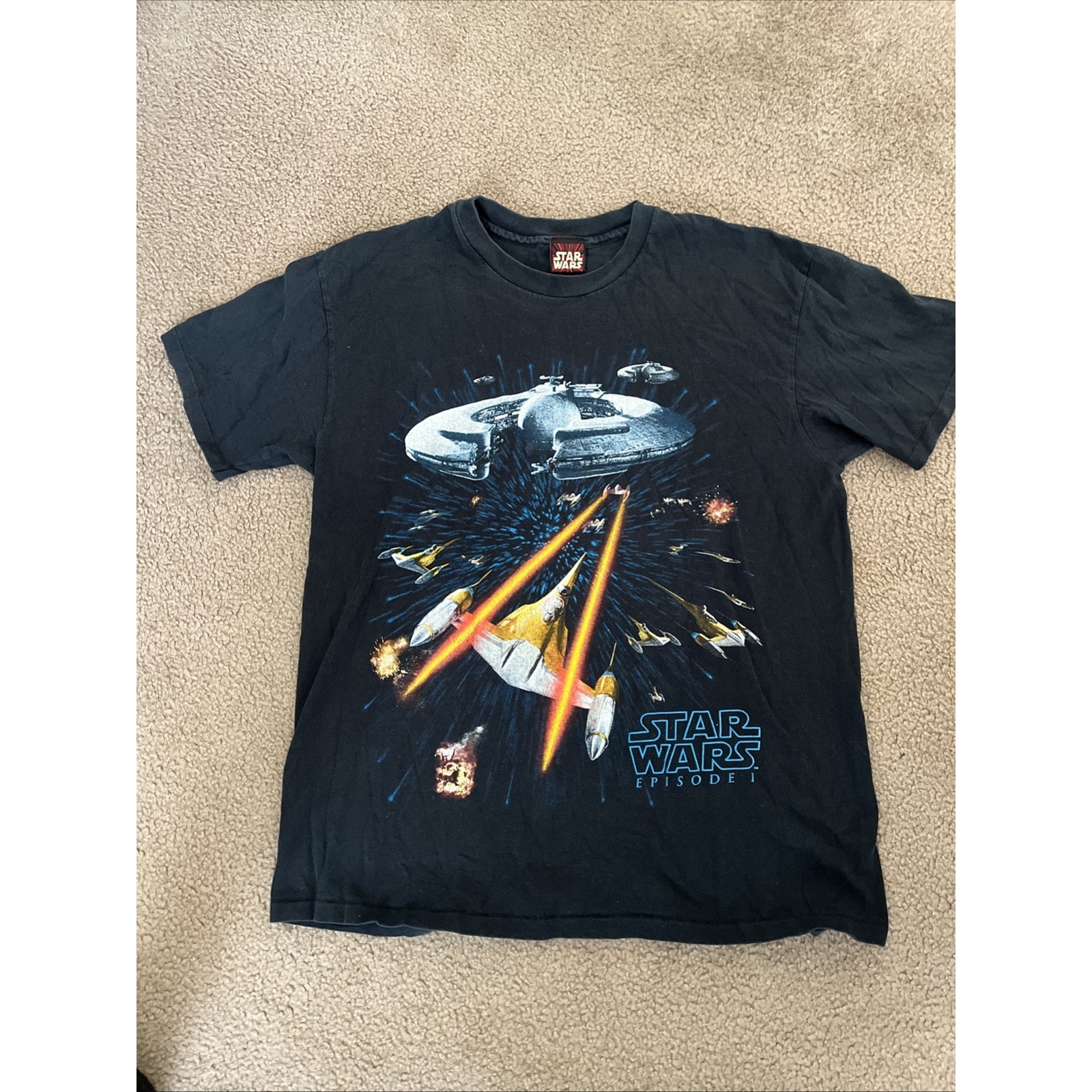 Vintage 90s Star Wars Episode 1 All Over Print T Shirt Movie Battleship Xl